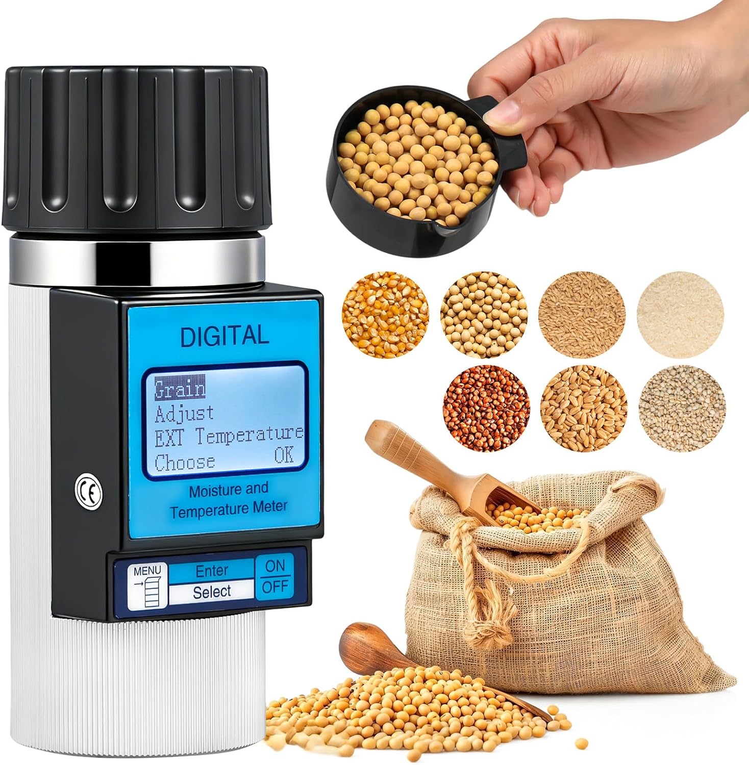 Antstone 43-in-1 Grain Moisture Tester ±0.5% High Precision for Corn, Wheat, Coffee Portable Cup-Type Moisture Meter with Temperature Compensation for Farmers, Food Processors, Traders