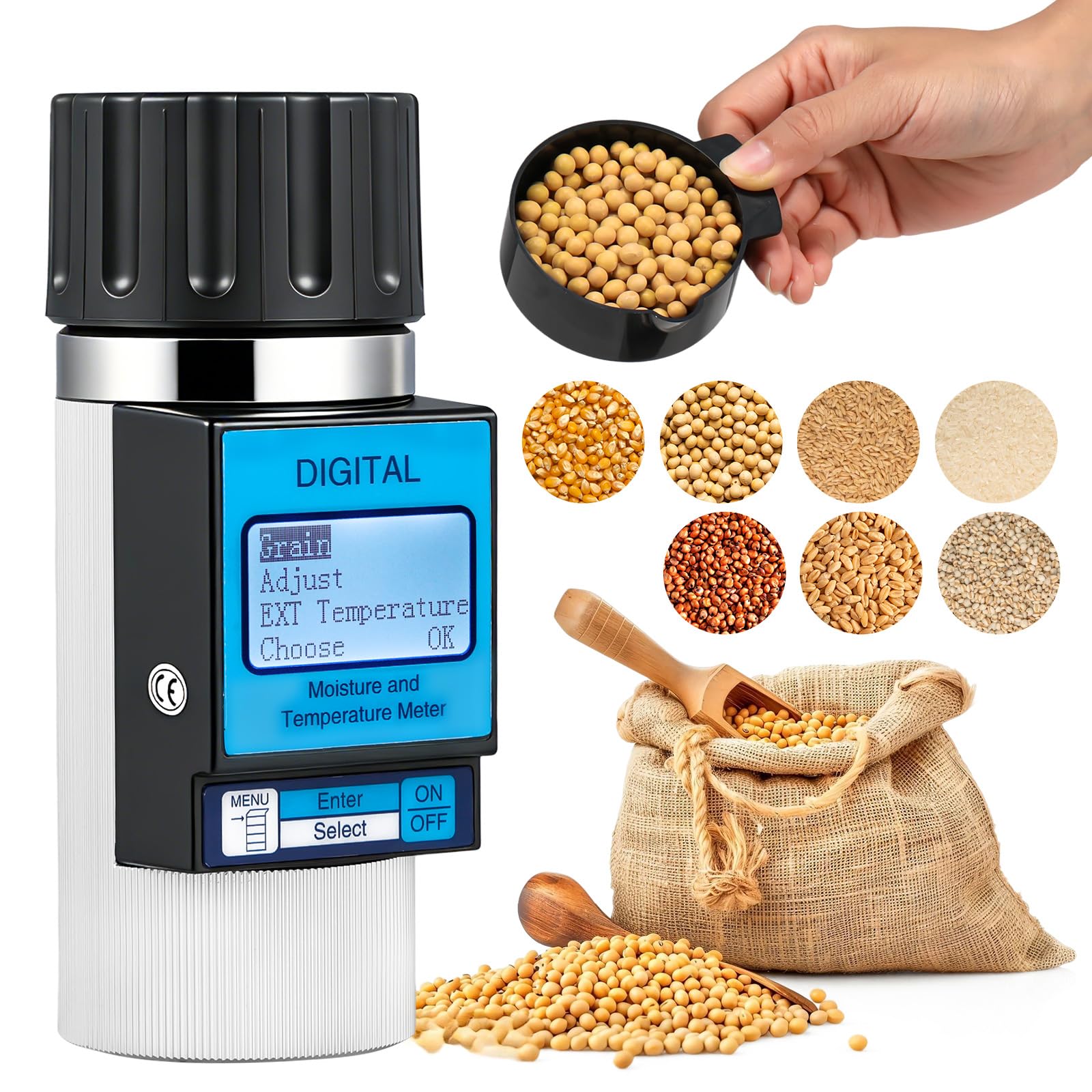 Antstone 43-in-1 Grain Moisture Tester ±0.5% High Precision for Corn, Wheat, Coffee Portable Cup-Type Moisture Meter with Temperature Compensation for Farmers, Food Processors, Traders