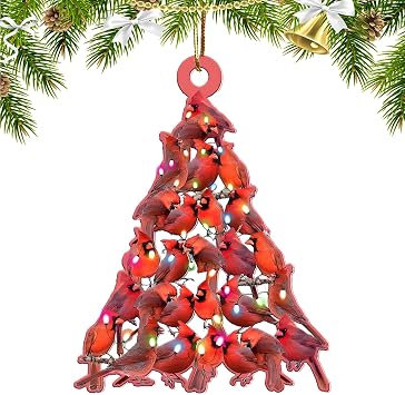 Christmas Ornaments 2025, Cute Christmas Tree Hanging Ornaments, Acrylic 2 Side Printed Christma Decor, Indoor Outdoor Hanging Ornaments Holiday Wedding Party Decorations Xmas Gift Bird