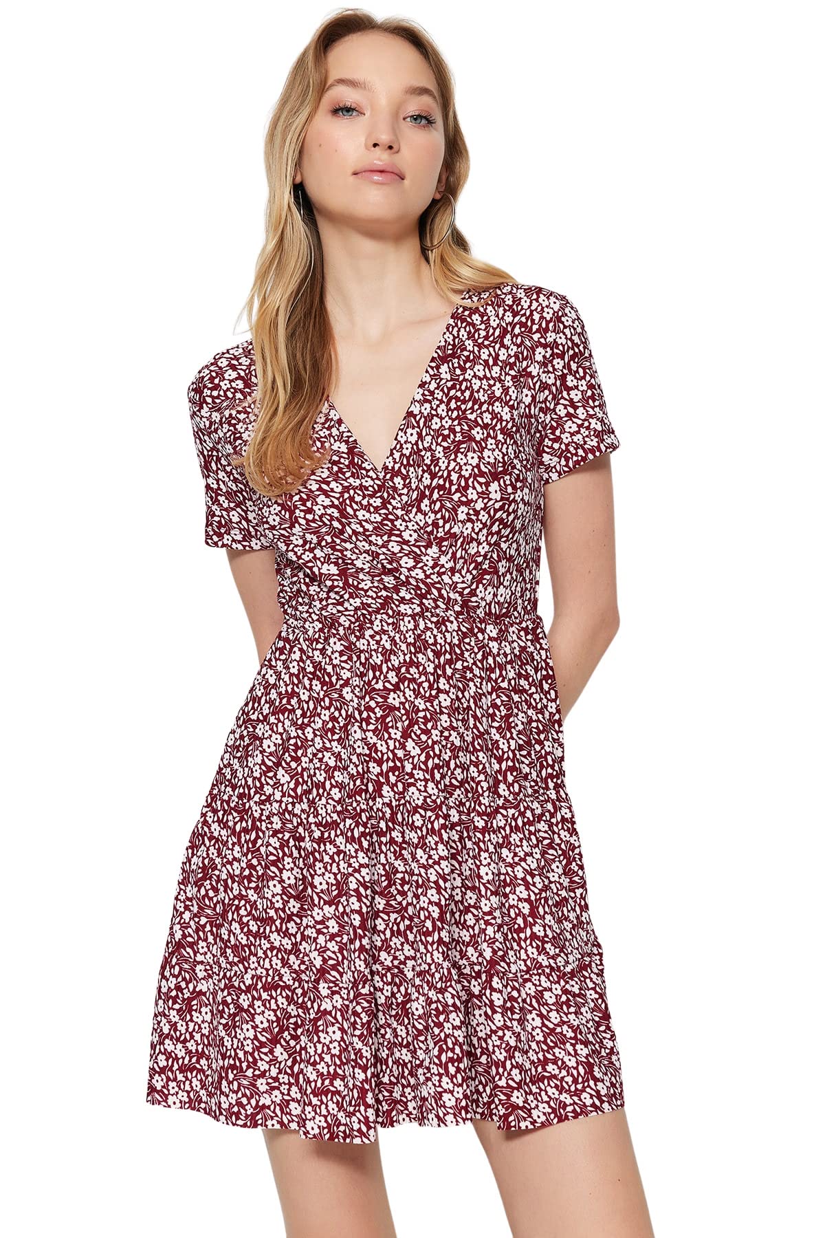 Trendyol FeMan Mini Skater Regular fit Knit Dress,Burgundy,S