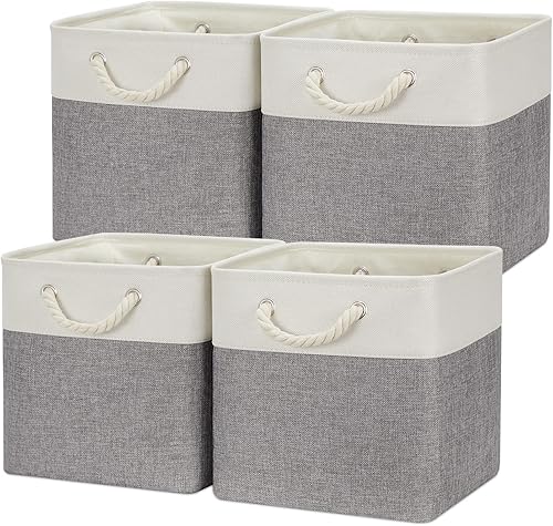 Temary Cestas de Tela de 12 Pulgadas Cubos de Almacenamiento con Asa, Cestas de Ropa para Regalo, Contenedores Grandes para Organizar Libros, Mantas