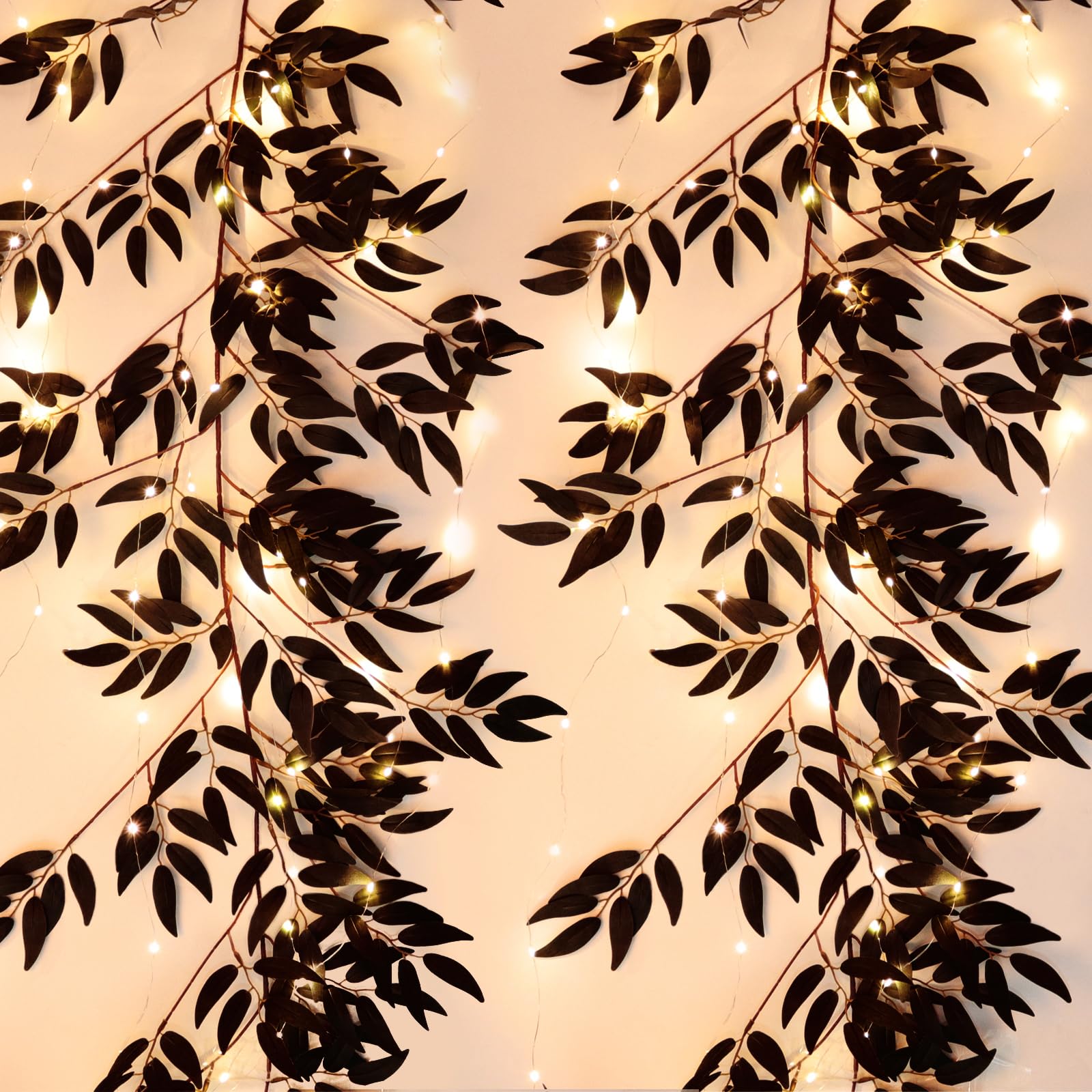 RECUTMS Artificial Silk Willow Vine Twig Whit Light 2P 5.9Ft Black Garland