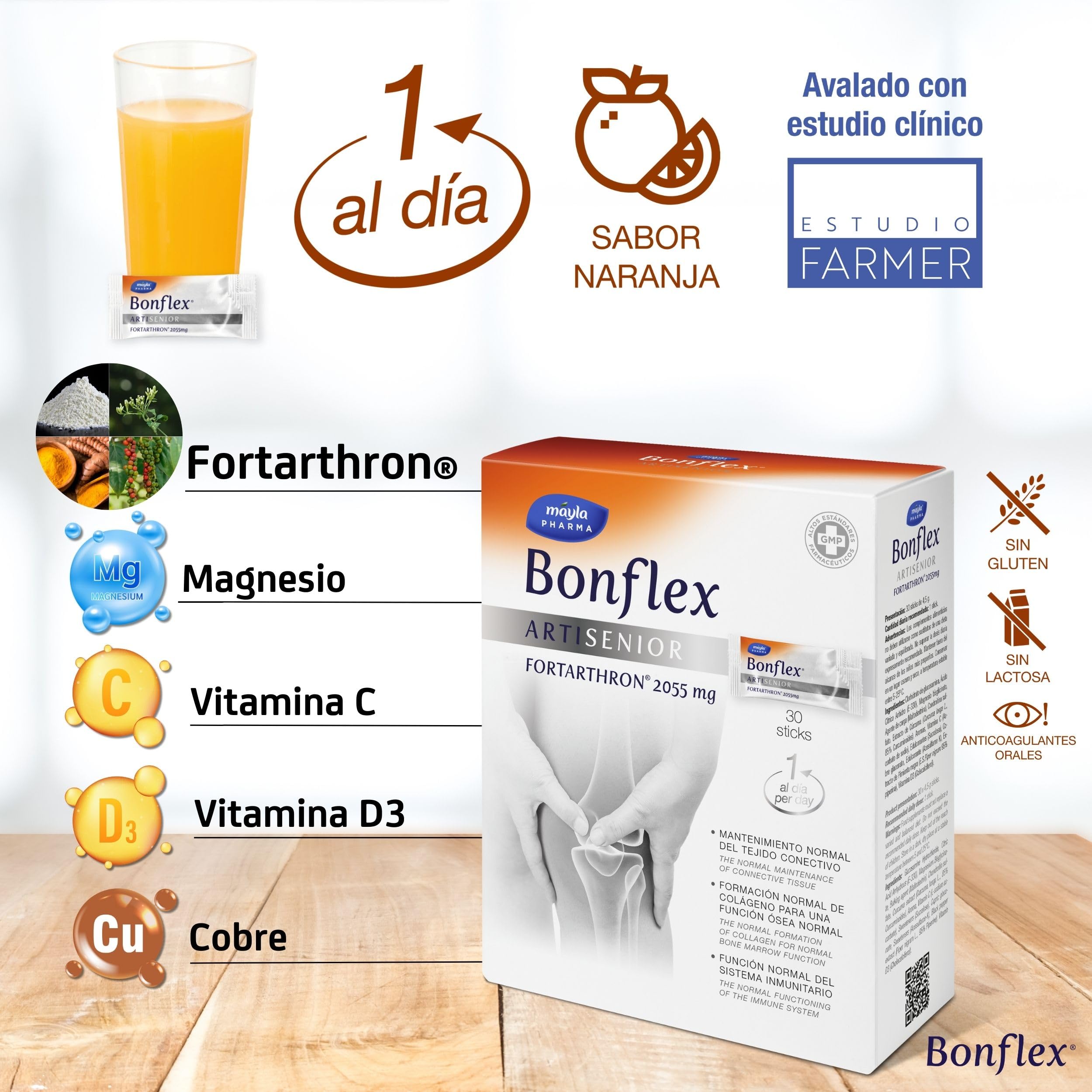 PACK BONFLEX® SENIOR - Artisenior Stick + Gel 60ML | Mejora el cuidado articular de personas en edad senior | Fórmula única con Fortarthron™ | 1 Stick al día Sabor Naranja| Gel Efecto Calor