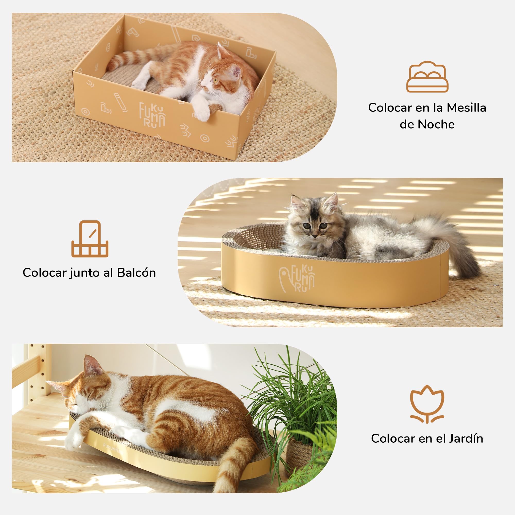 FUKUMARU Rascador para Gatos, Juego de 3 rascadores, rascadores Resistentes de cartón Ondulado, ahorran Espacio y Son duraderos.