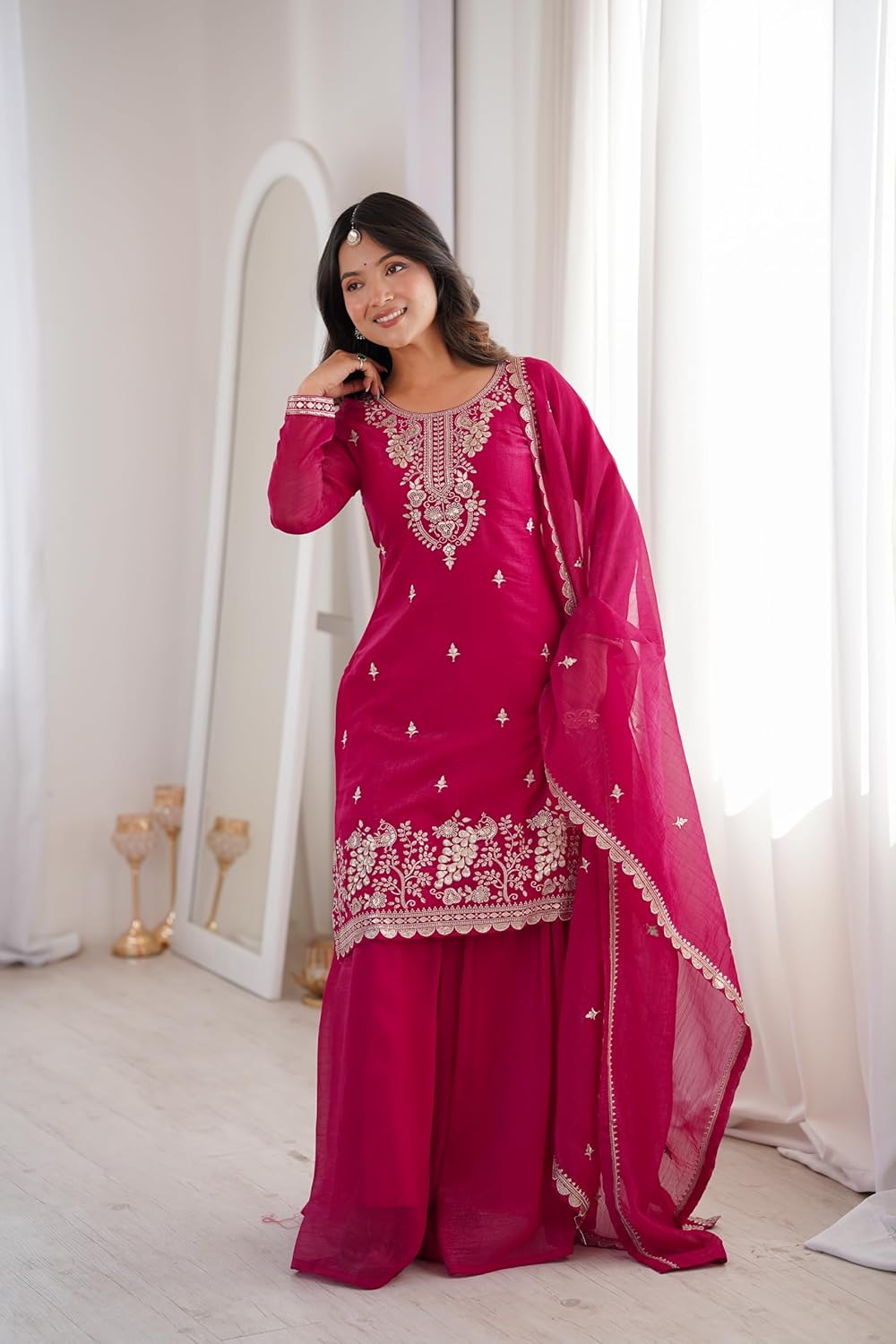 Party Wear Ready To Wear Indian Pakistani Sharara Floral Embroidered Georgette Suit for Women