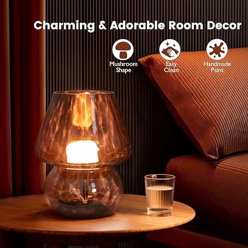 Miniatura 4 de Lámpara de hongo vintage con enchufe USB, pequeña lámpara de mesita de noche con 3 bombillas LED de temperatura, luz nocturna de atenuación gratuita