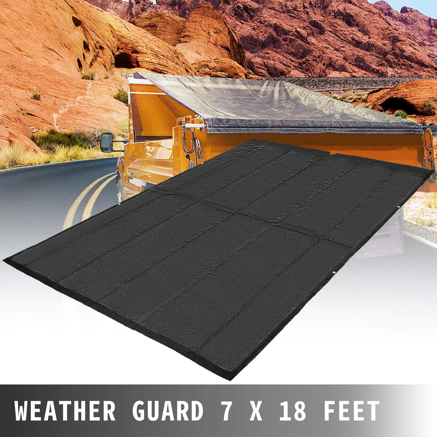 Creative Product VEVOR Dump Truck Mesh Tarp 7'X16', Black Mesh Tarp with Grommets, Heavy Duty Mesh Tarp with 6'' Pocket Opening Shade Mesh Tarp, PVC Coated Trailer Tarp, for Truck Bed Cover