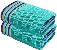 COTTON CRAFT Blue Tiles Oversized Beach Towels 2 Pack XXL 35x84 Inch 100% Cotton Velour Soft Absorbent Big & Tall Pool Bath