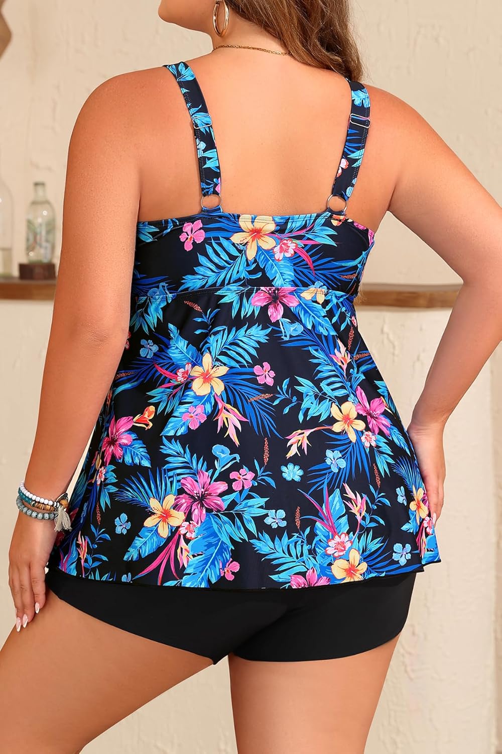 Holipick Blue Plus Size 2 Piece Swimsuit - Women Tankini Bathing Suits Flowy Swim Top with Boy Shorts - Image 4