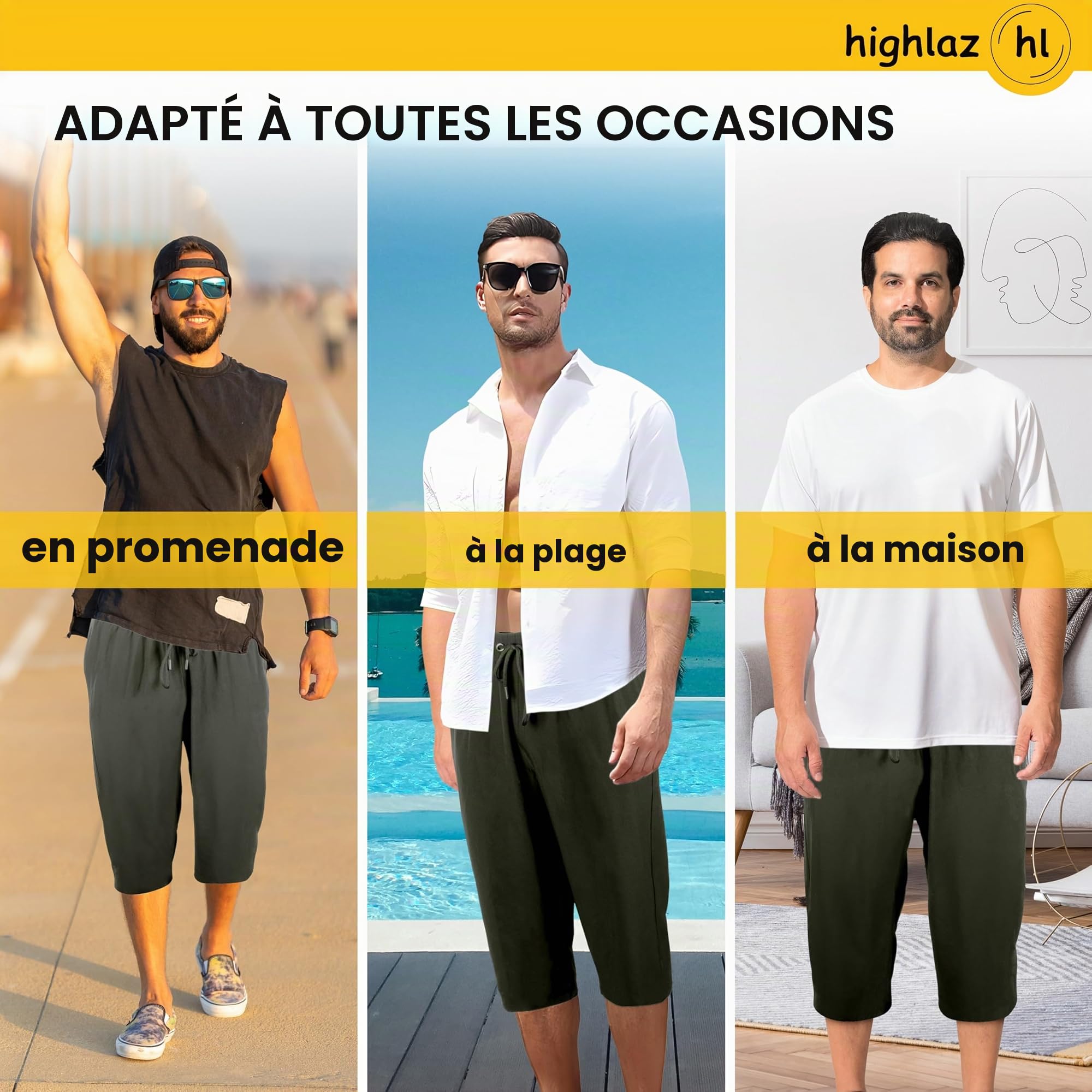 Short de bain pour homme, confortable, extra long, avec poches zippées, respirant, séchage rapide