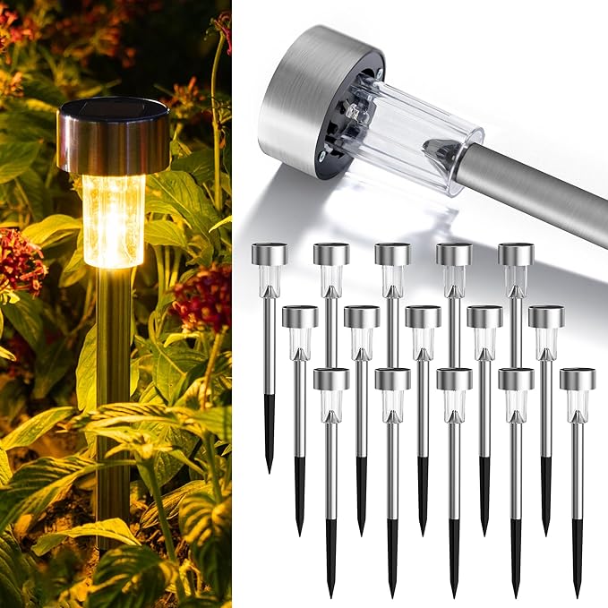 GIGALUMI GIGALUMI solar lampen voor buiten, 16 stuks solar lampen, LED tuinverlichting, waterdichte tuinverlichting, solar padverlichting voor buitentuin, terras, gazon, paden (warm wit)