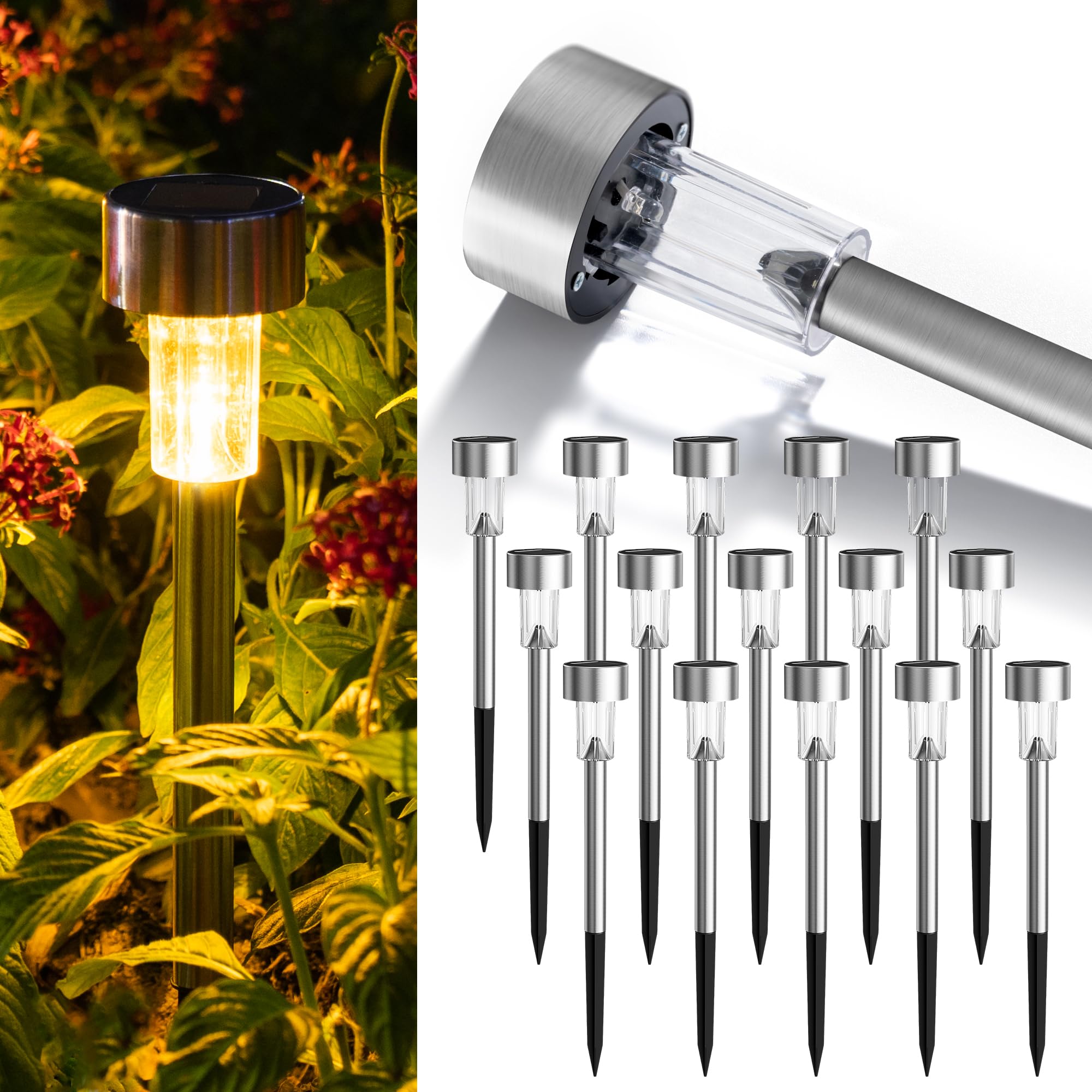 GIGALUMI Solarlampen für außen, Solarleuchten für Garten, 16 Stück, wasserdichte Solar Gartenleuchten für außen Garten, Balkon, Terrasse, Rasen, Wege (Warmweiß)