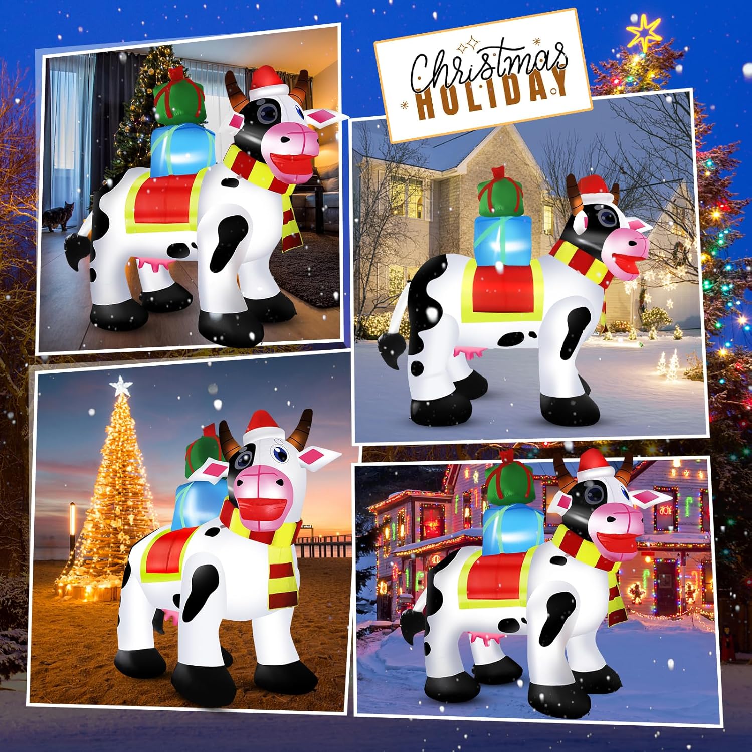6 FT Outdoor Milk Cow Christmas Inflatables Decorations with Built-in LED Lights, Blow Up for Yard, Roof, Lawn - Image 3