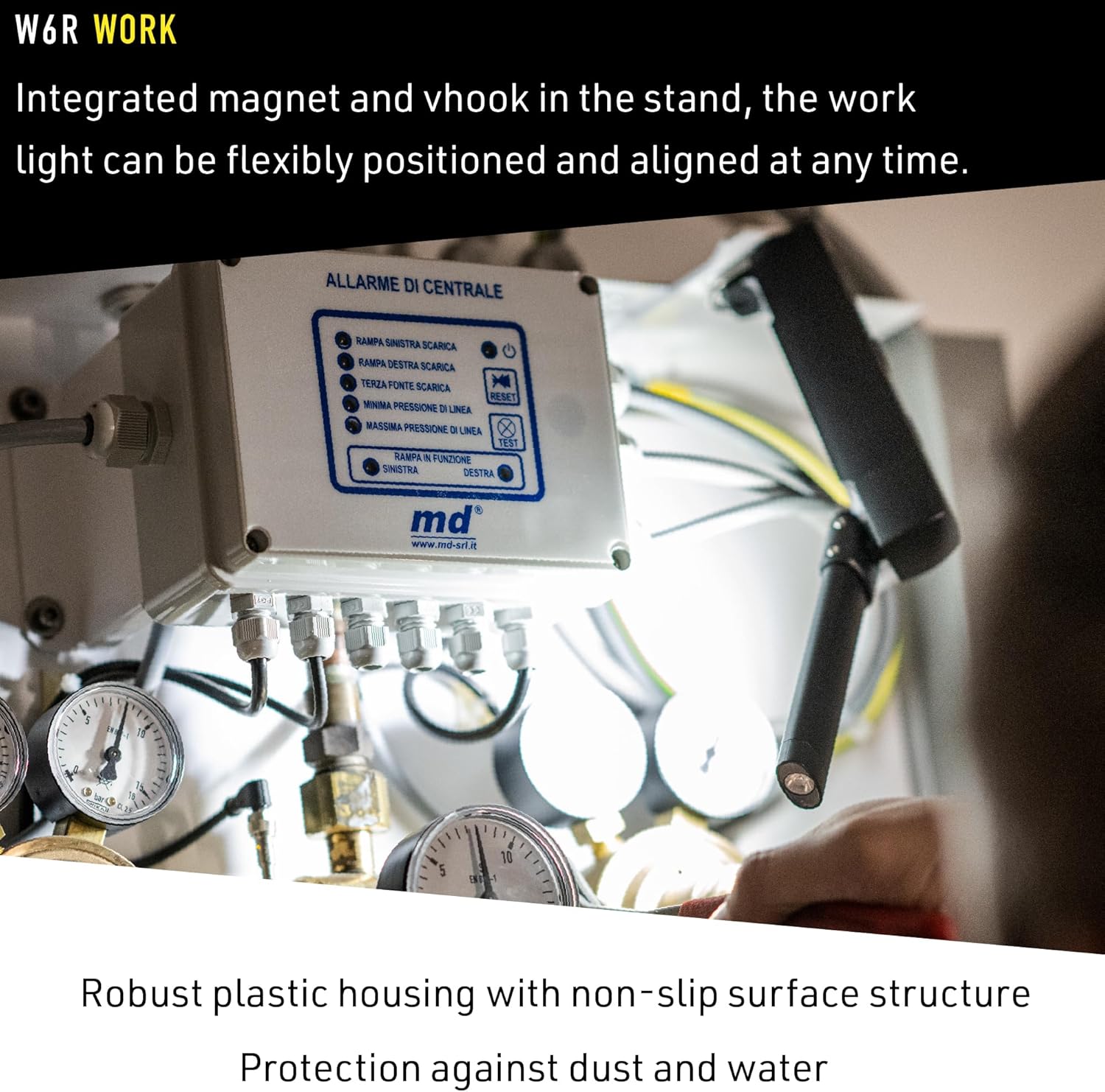 Ledlenser W6R Work Rechargeable Work Light - USB-C Rechargeable - Fold-Out & Swivel Head Lamp for Tight Spaces - 500 lm Flood & 120 lm Spot Flashlight - Magnetic Light Mount with Stand & Hook
