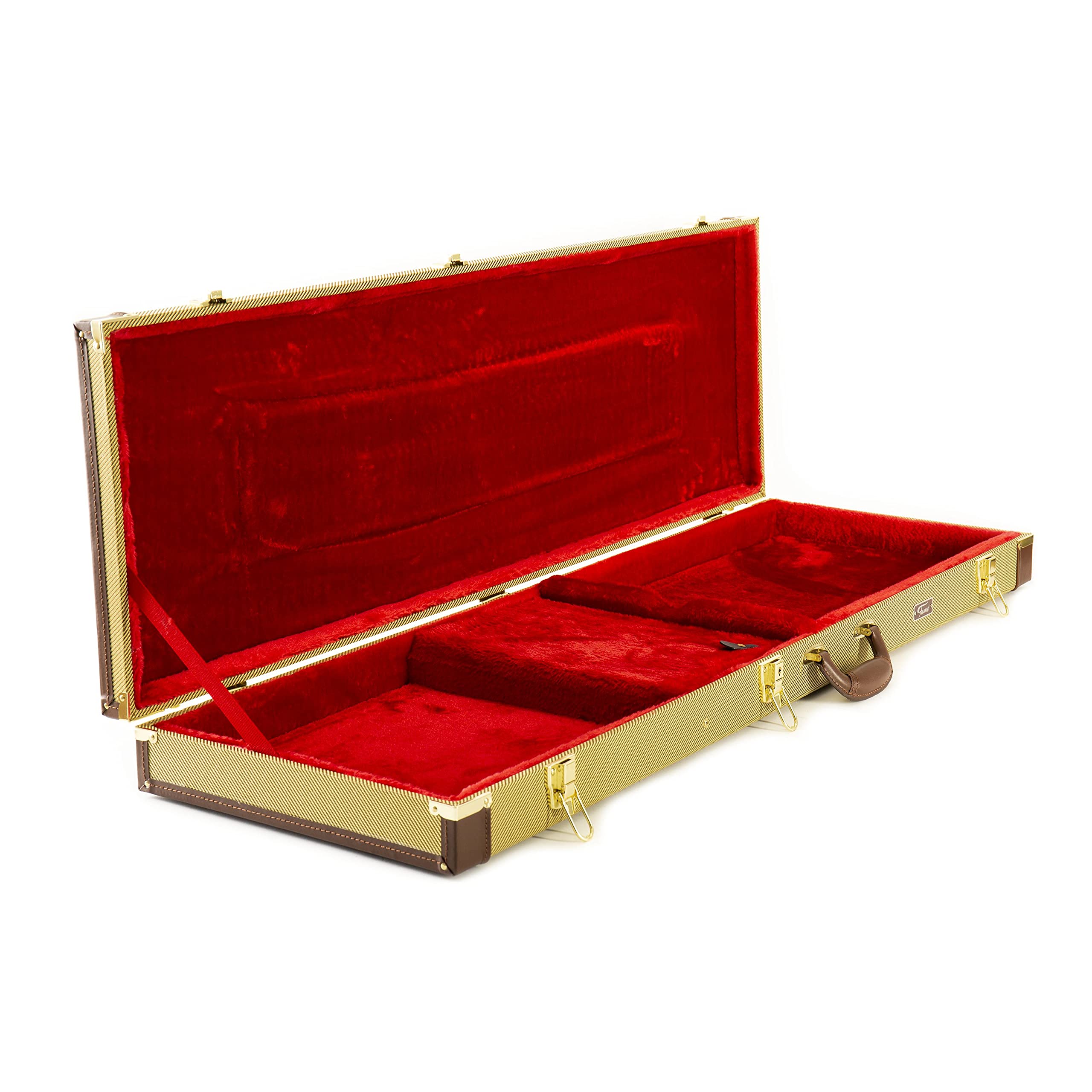 Fame Tweed Case Electric Bass, Robuster Formkoffer mit Tweed-Überzug, Holzkern, Plüsch-Innenfutter, Zubehörfach