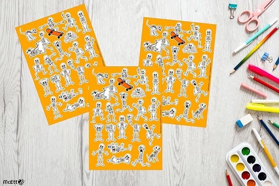 McEtt Skeleton Sticker Sheets – 5 Pack (105 Funny Cartoon Stickers)