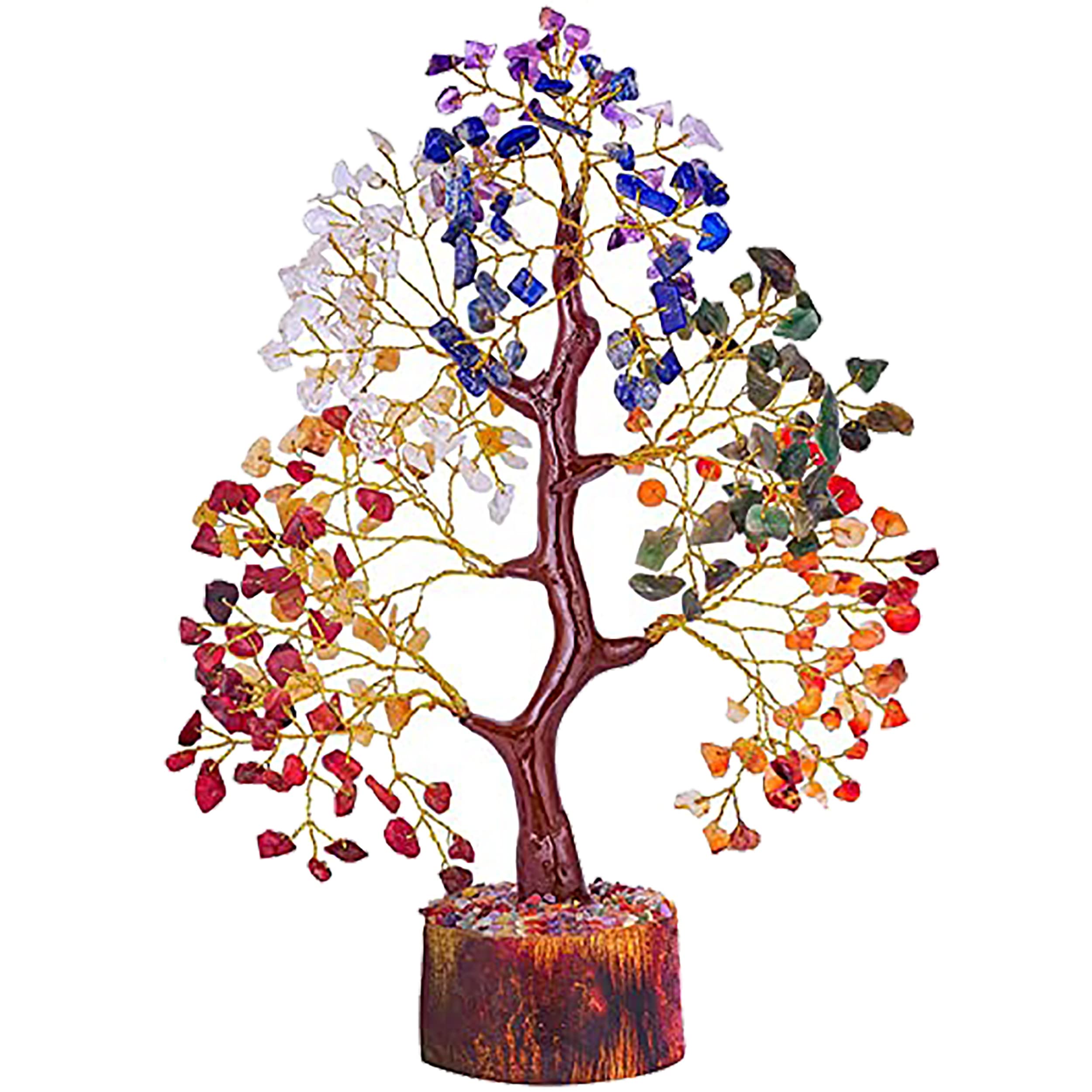 Crystal Miracles Natural Seven Chakra Tree - 300 Beads 9-10 Inch Crystal Tree - Multi Color Loose Gemstone - Reiki Healing Crystal Tree for Home & Office Décor