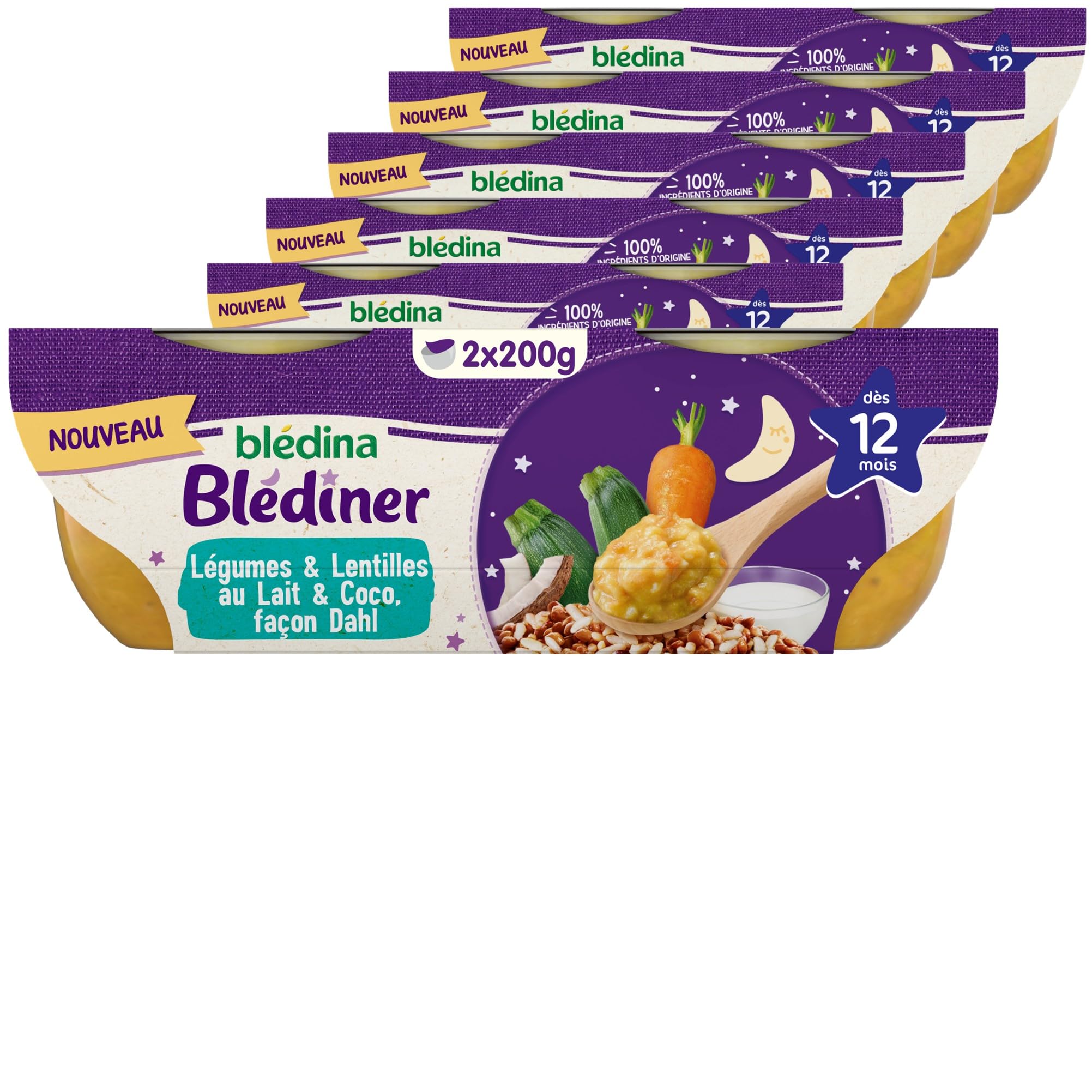 Blédina - Blédîner - 12 bols Mouliné de Potiron Panais Boulghour - Pour le repas du soir de bébé dès 12 mois (Pack de 6x2) - 5