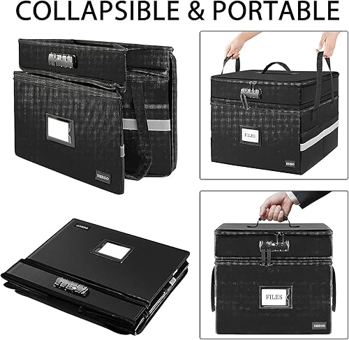Miniatura 5 de Caja de documentos ignífuga de 2 capas con cerradura, paquete de 2 cajas de archivos, organizador de archivos resistente al agua con tira
