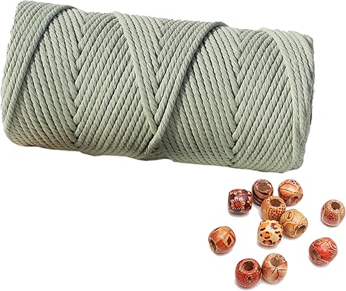 Cuerda de macramé de 0.157in, 328.1ft, 1 unidad, color verde salvia, cuerda de algodón natural para tejer a mano macramé colorido, cuerda de algodón