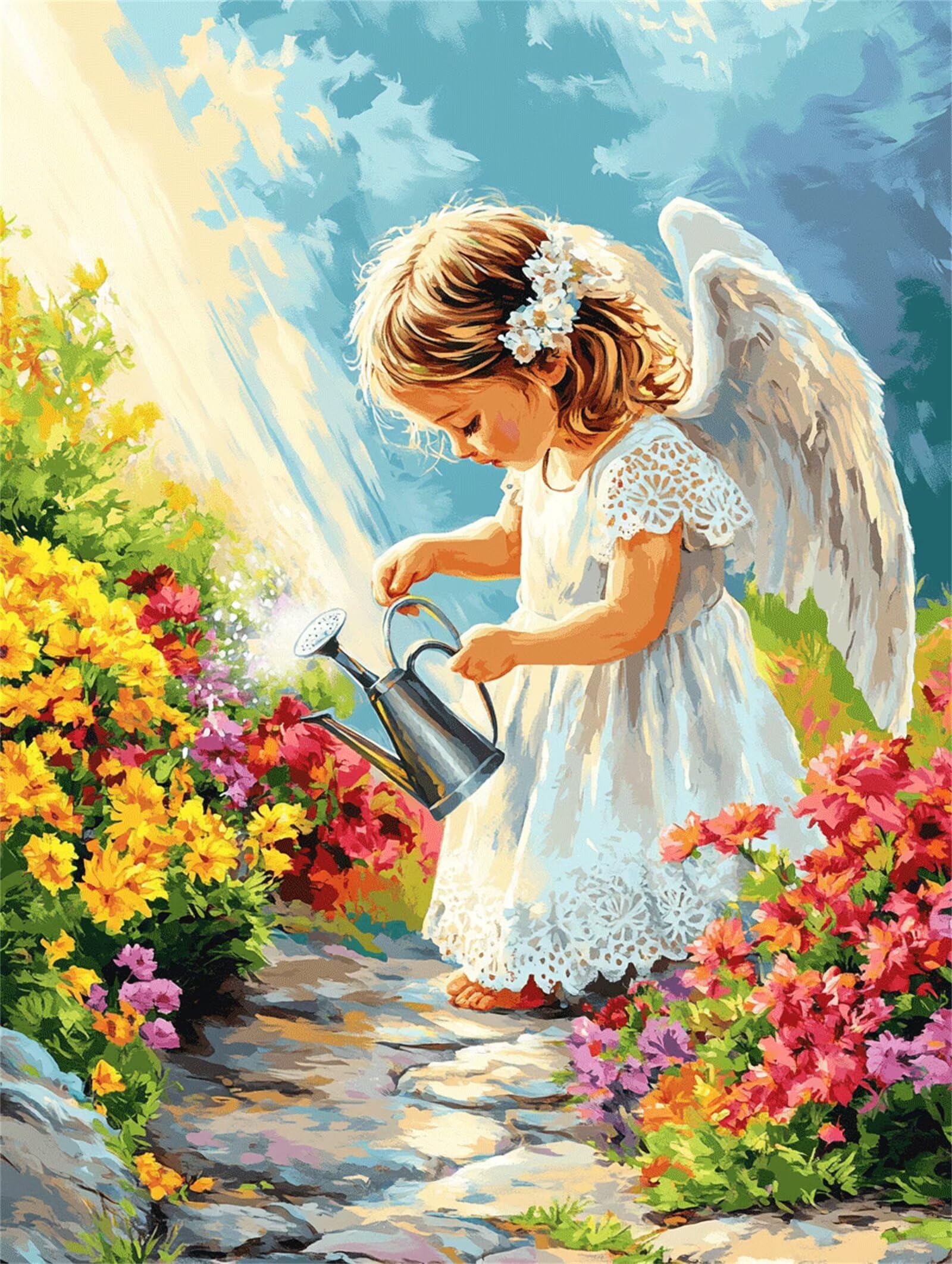 Dipingere con i Numeri per Adulti ragazza Paint by Numbers Kit Angelo Fai da te Hobby Creativi Adulti,Dipingi con i Numeri con Pennelli e Acrilico Pigmento,Decor della Parete di Casa 50x70cm M-1085