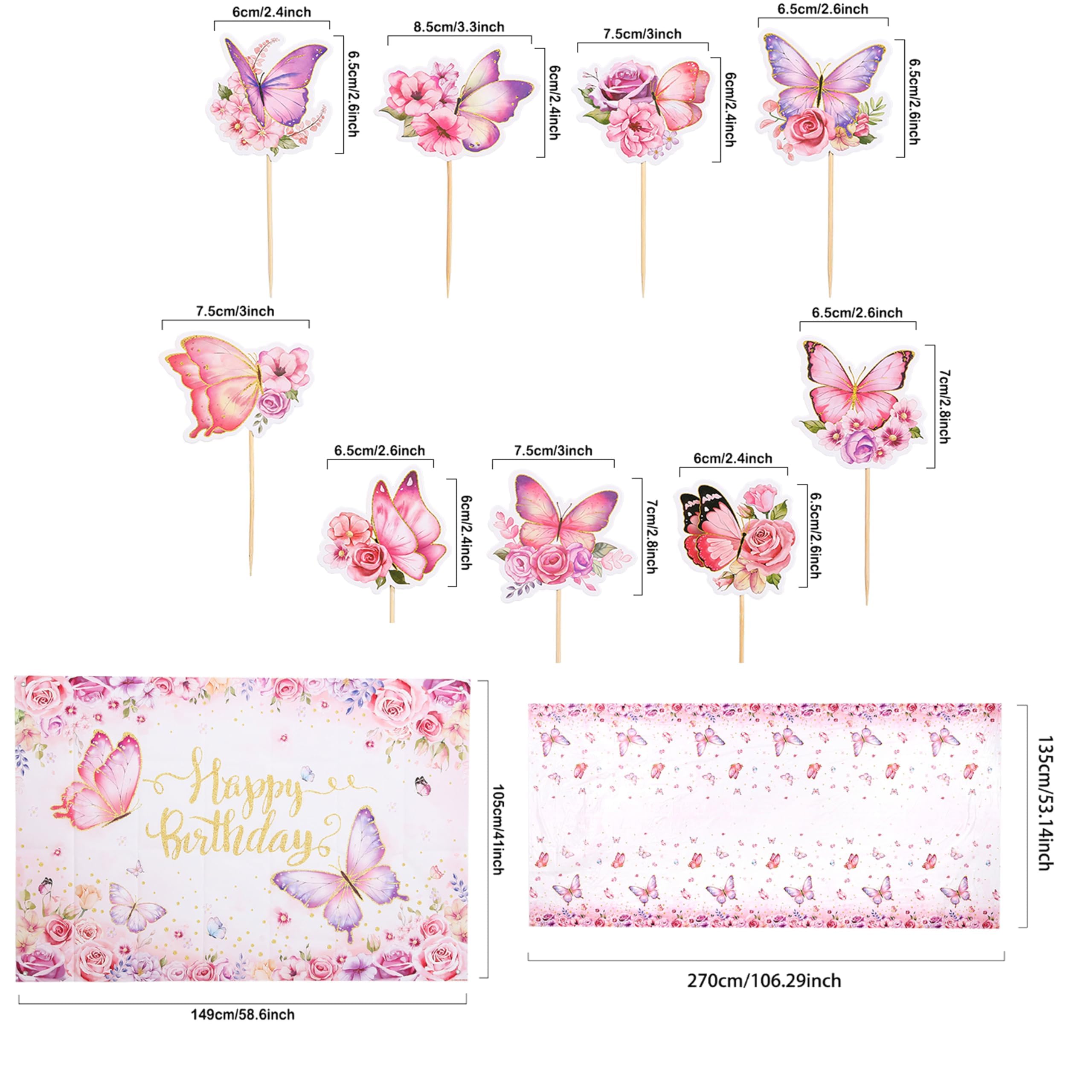 Butterfly Birthday Decorations FEV6 Party Supplies For Girls Women With...