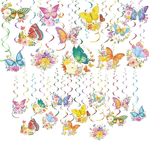 Miniatura 1 de Sumind 30 piezas de flores de mariposa colgantes, remolinos para fiesta, verano, primavera, mariposa, decoración de techo para baby shower,