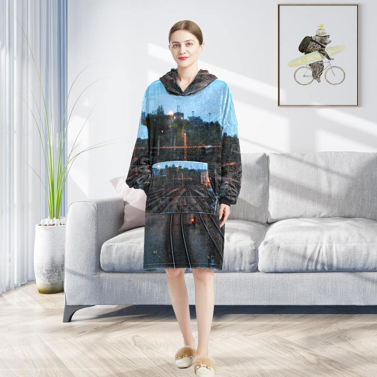 Bluza z kapturem z motywem toru pociągowego, oversize z kapturem dla kobiet, wygodna bluza, wielobarwny, rozmiar uniwersalny