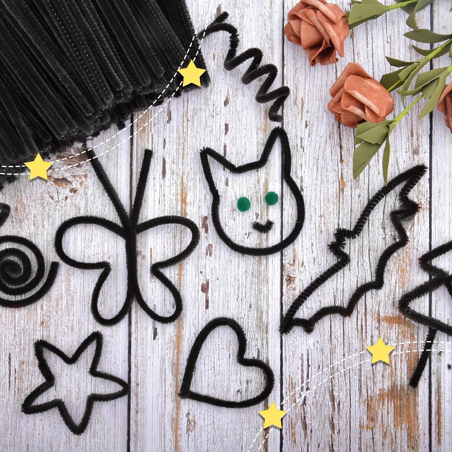 Hapeper 200 Pieces Christmas Pipe Cleaners Chenille Stems for Arts Crafts Projects Supplies (Black) image 5