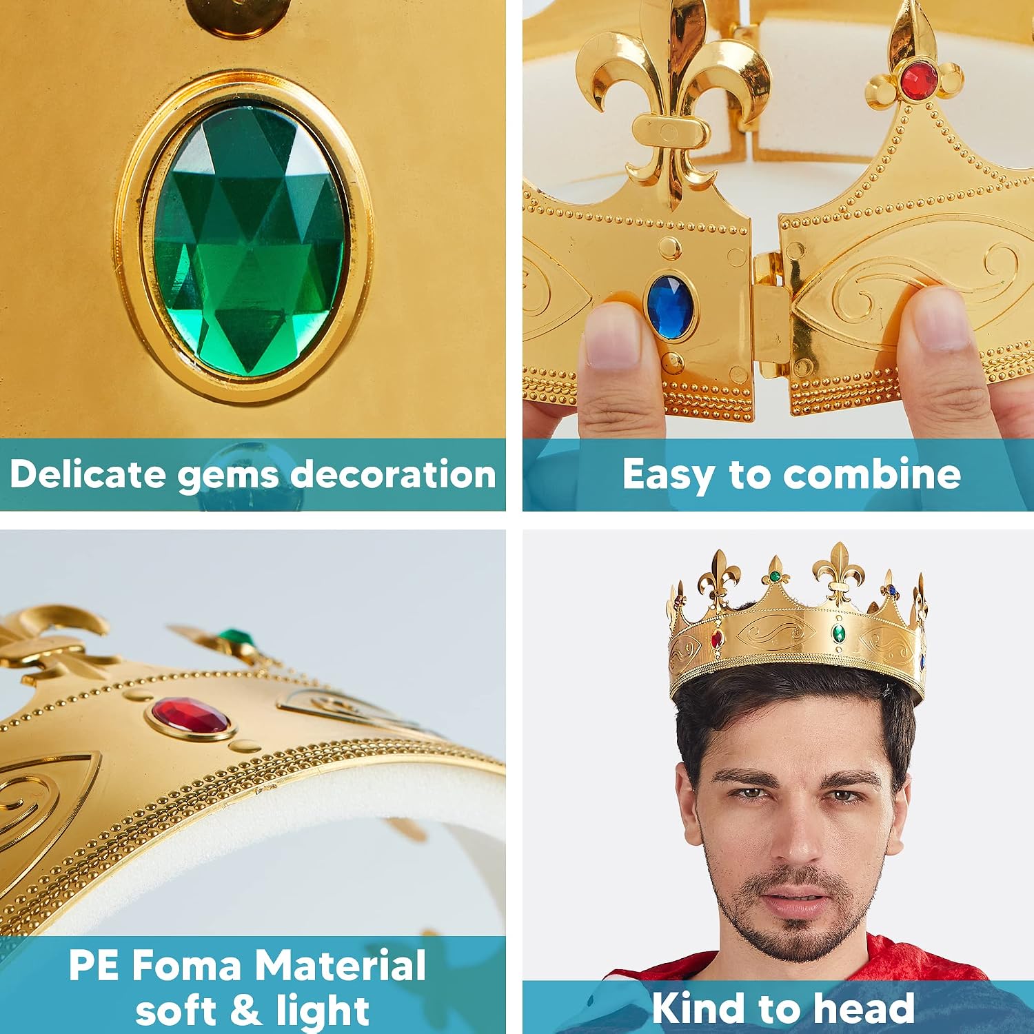 Spooktacular Creations Gold Royal King Crown, Halloween Plastic Crown Hat for Men Women Dress up Prince Costume Party Cosplay Props, Party Accessories Decorations