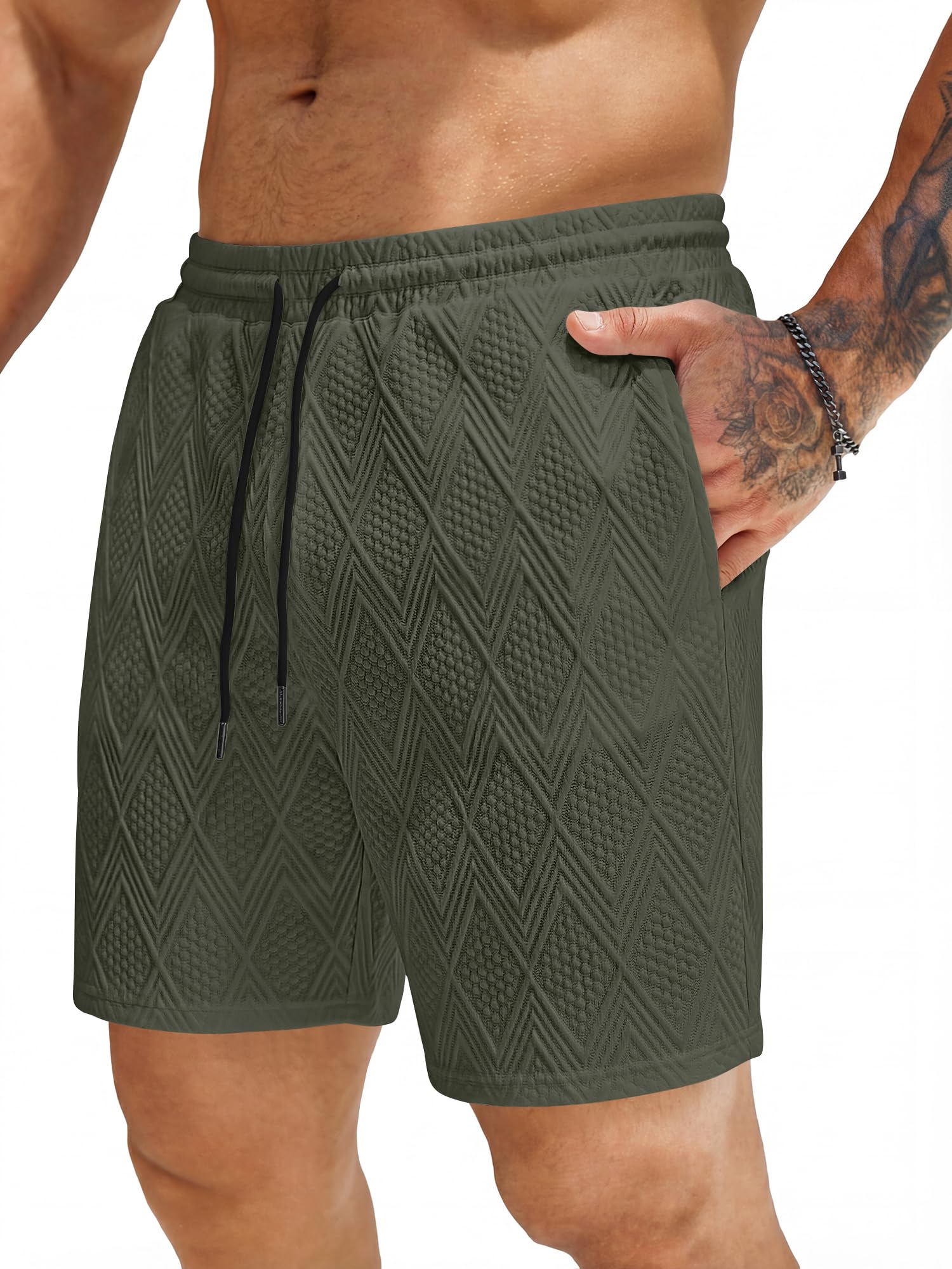 JMIERR Textur Shorts Herren Kurze Hosen Sommer 2026 Casual Freizeitshorts Leicht Atmungsaktiv Elastische Taille mit Taschen