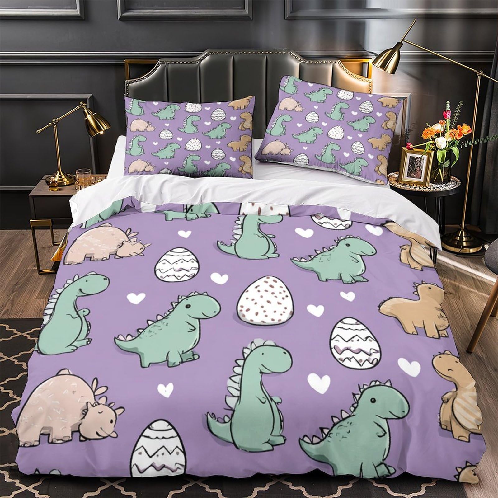 Parure de lit dinosaure 135x200 avec housse de couette microfine pour lit simple adulte et enfant