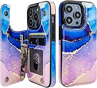 Vista 23 de HAOPINSH Funda tipo cartera para iPhone 14 Pro con tarjetero, patrón de flores pálidas en la parte trasera, de piel sintética, con ranuras