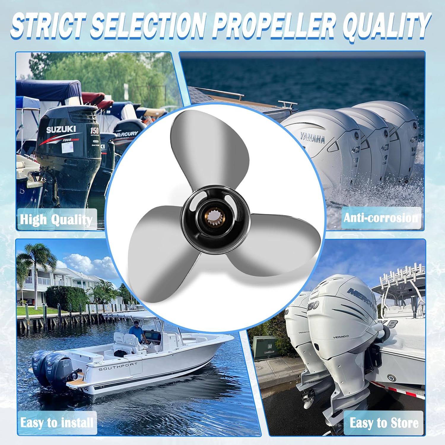 14 X 21 Stainless Steel Outboard Boat Propeller fit Suzuki Engines DF50AV/60AV/70A/90A/90/100/115/115SS/115A/140/140A HP Upgrade OEM 990C0-00610-21P 3 Blades 15 Spline Tooth, Prop RH