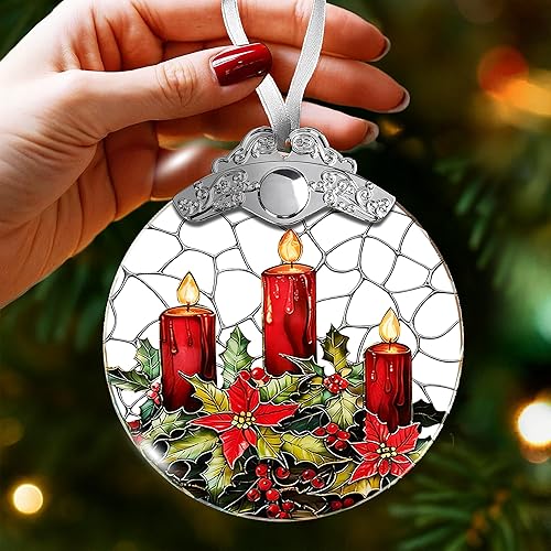 Miniatura 6 de Adornos de cristal para árbol de Navidad, adornos de vitrales para decoración del árbol de Navidad, decoraciones de árbol inspiradas en velas para