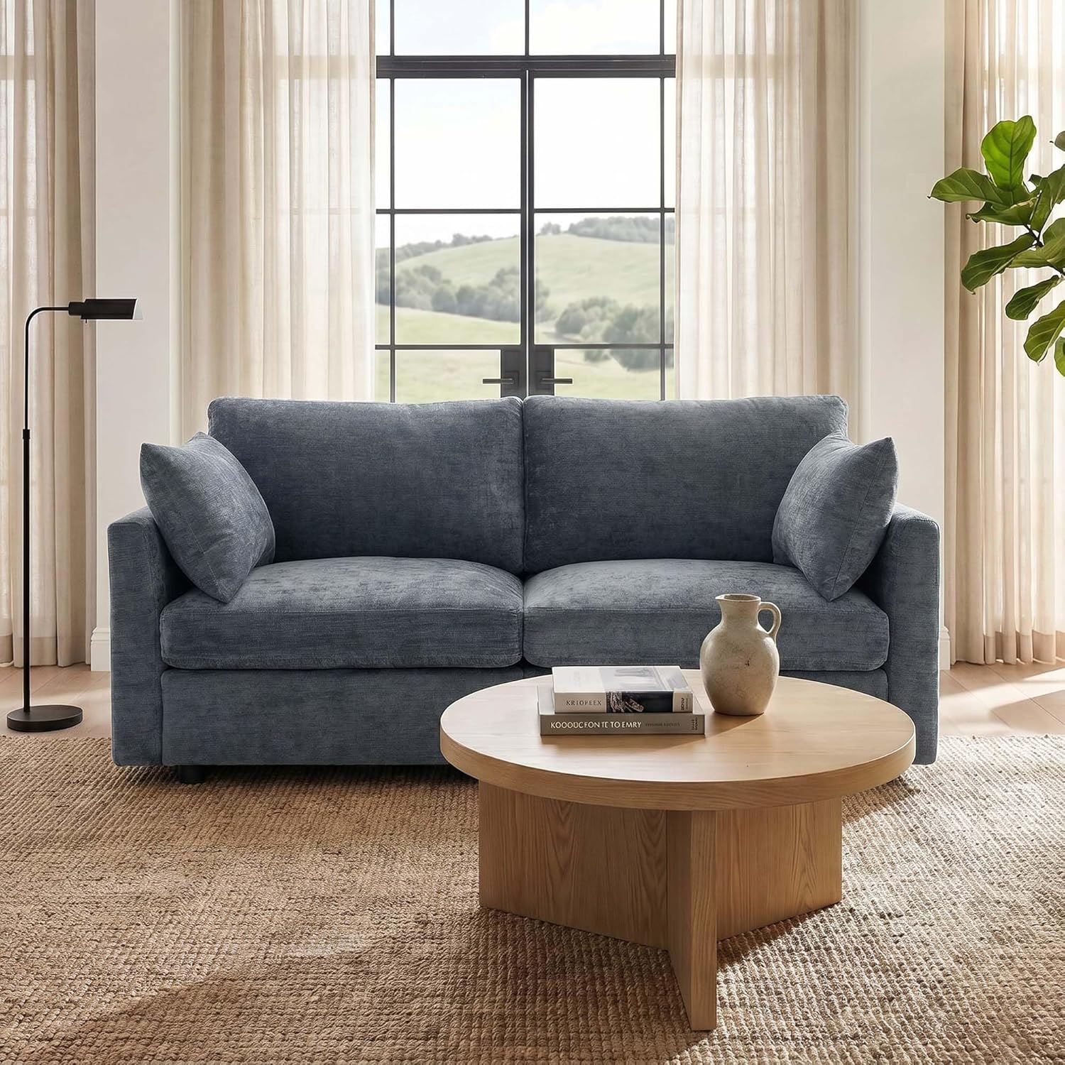 Iroomy Loveseat Cloud Couch for Living Room, Spring Cushion，Comfy Modern Chenille Sofa, Grey