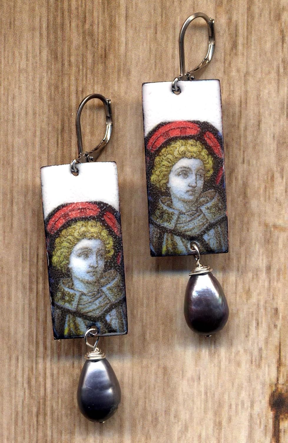 Angel Enamel Earrings, Christian Catholic Saints Protection