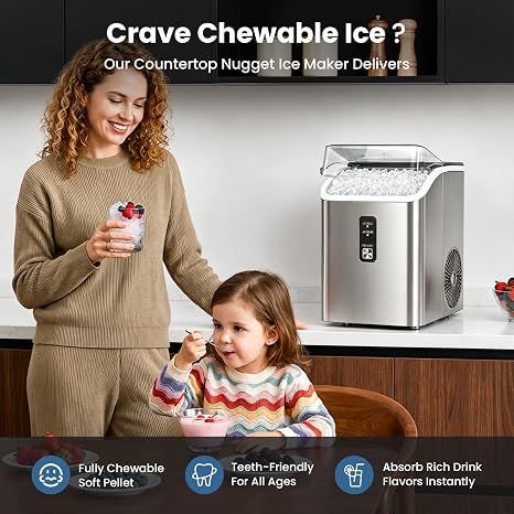 Electactic Nugget Ice Maker Countertop, Chewable Pellet Ice Machine