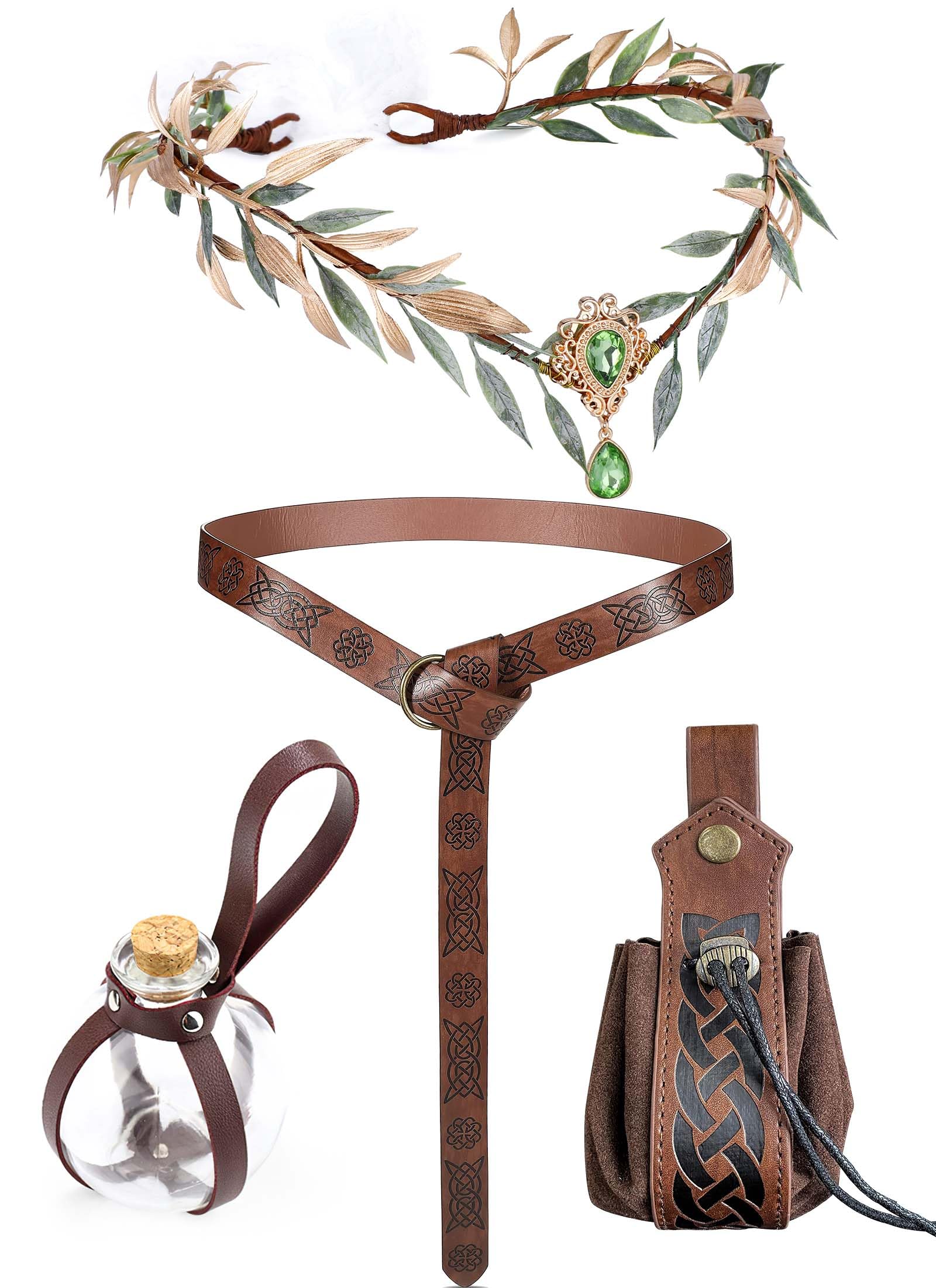 Medieval Renaissance Belt Pouch Cork Potion Bottle Costume Accessory Set 5PCS Corset Renaissance Belt Medieval Pouch Potion Bottle  main image 2