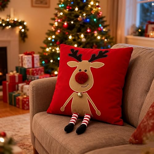 Miniatura 2 de Funda de almohada decorativa navideña, fundas de almohada de Navidad, funda de almohada cuadrada con acento de ciervo para sofá, sofá, cama retro