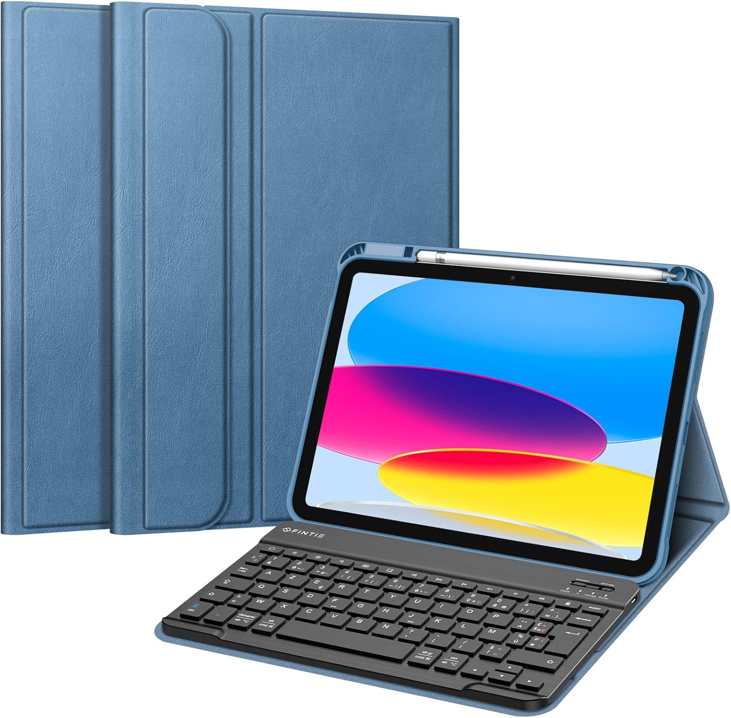 Fintie Teclado Francés AZERTY para iPad 10th Generation 2022 10.9 Pulgadas - Teclado AZERTY Inalámbrico, Cubierta Multiposición, Azul Neblina