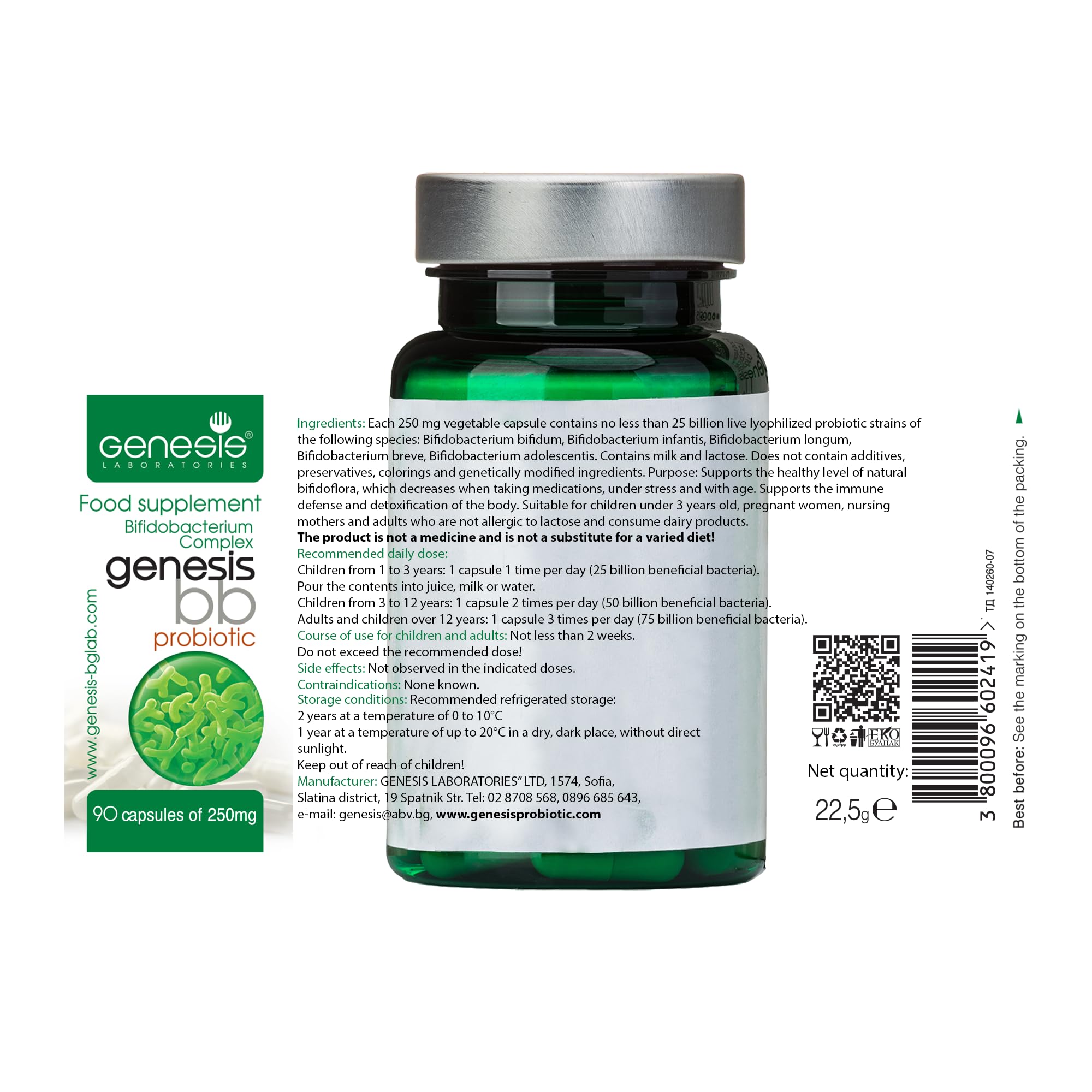 Genesis Bifidobacterium Complex BB Kann unterstützen Darmgesundheit und Immunsystem 90 Kapseln - 250 mg