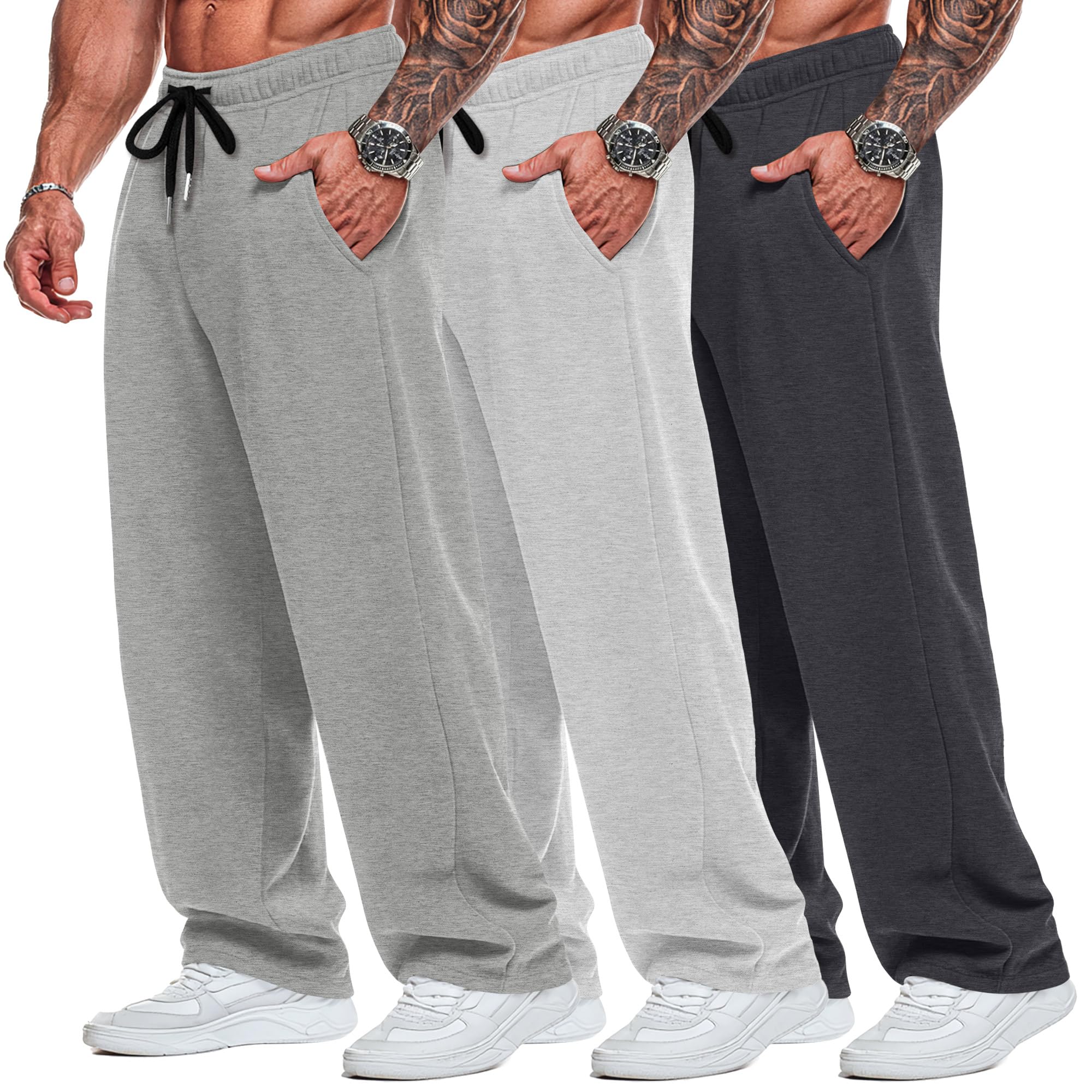 3 Pack Big and Tall Men's Wide Leg Sweatpants Baggy Joggers