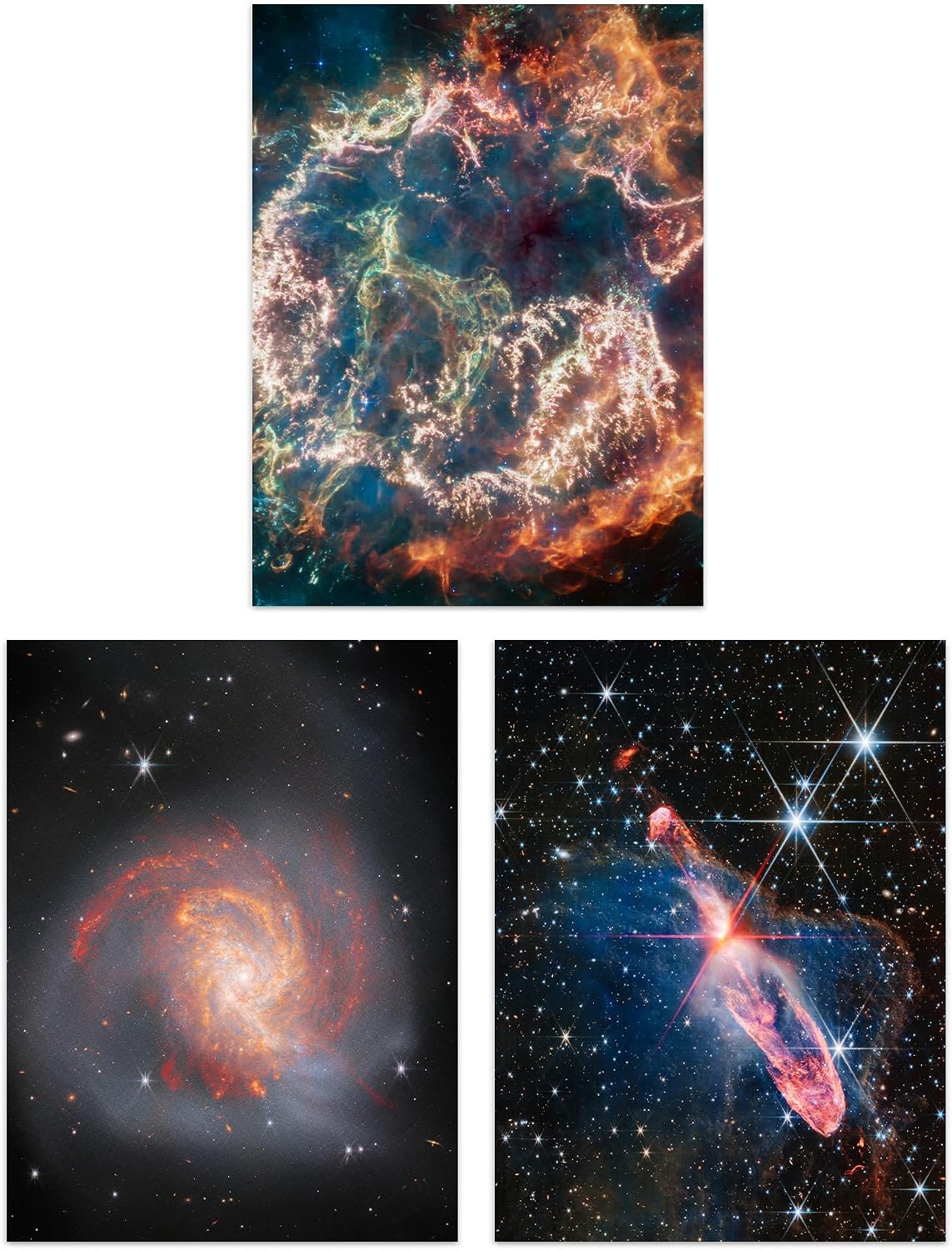 Artery8 Pack of 3 NASA James Webb Space Telescope Images Clash of the Titans NGC 3256 Cassiopeia A Forming Stars Unframed 18X24 Inch Wall Art Living Room Prints Set