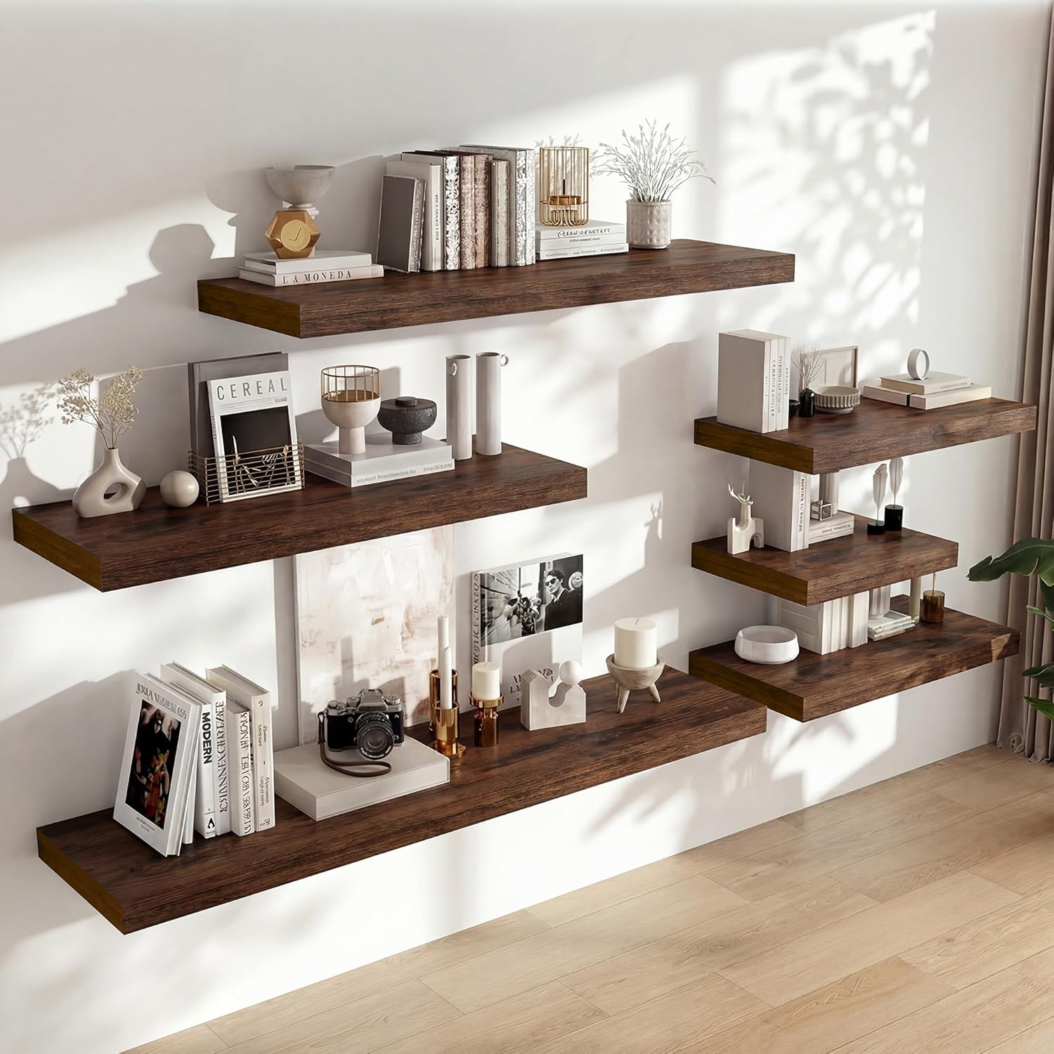 Heimlove 24 x 12 Inch Deep Floating Shelves Wall Mounted with Invisible Brackets,Storage Hanging Shelf for Wall Decor in Bathroom, Bedroom, Kitchen, Living Room, Office Set of 1 (Rustic Brown)