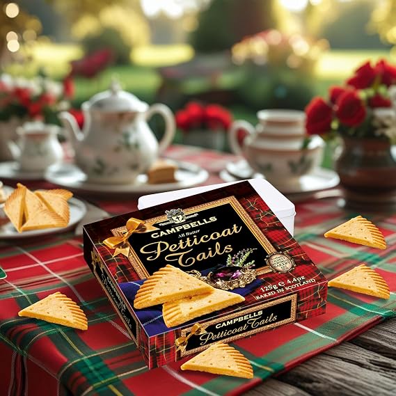 Campbells Shortbread All Butter Petticoat Tails Carton 4.41 Oz (125g) - Traditional Scottish Shortbread Cookies from Scotland, English Tea Biscuits, Imported British Butter Cookies Gift
