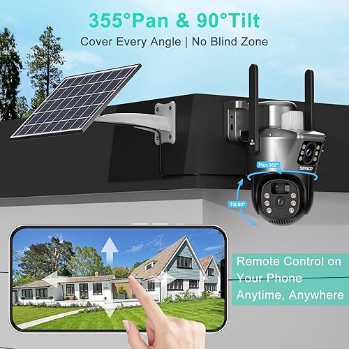 Miniatura 4 de SANSCO Cámaras de seguridad solar inalámbricas de 4MP, cámaras WiFi para exteriores para seguridad en el hogar, cámara de vigilancia PTZ de 360 con