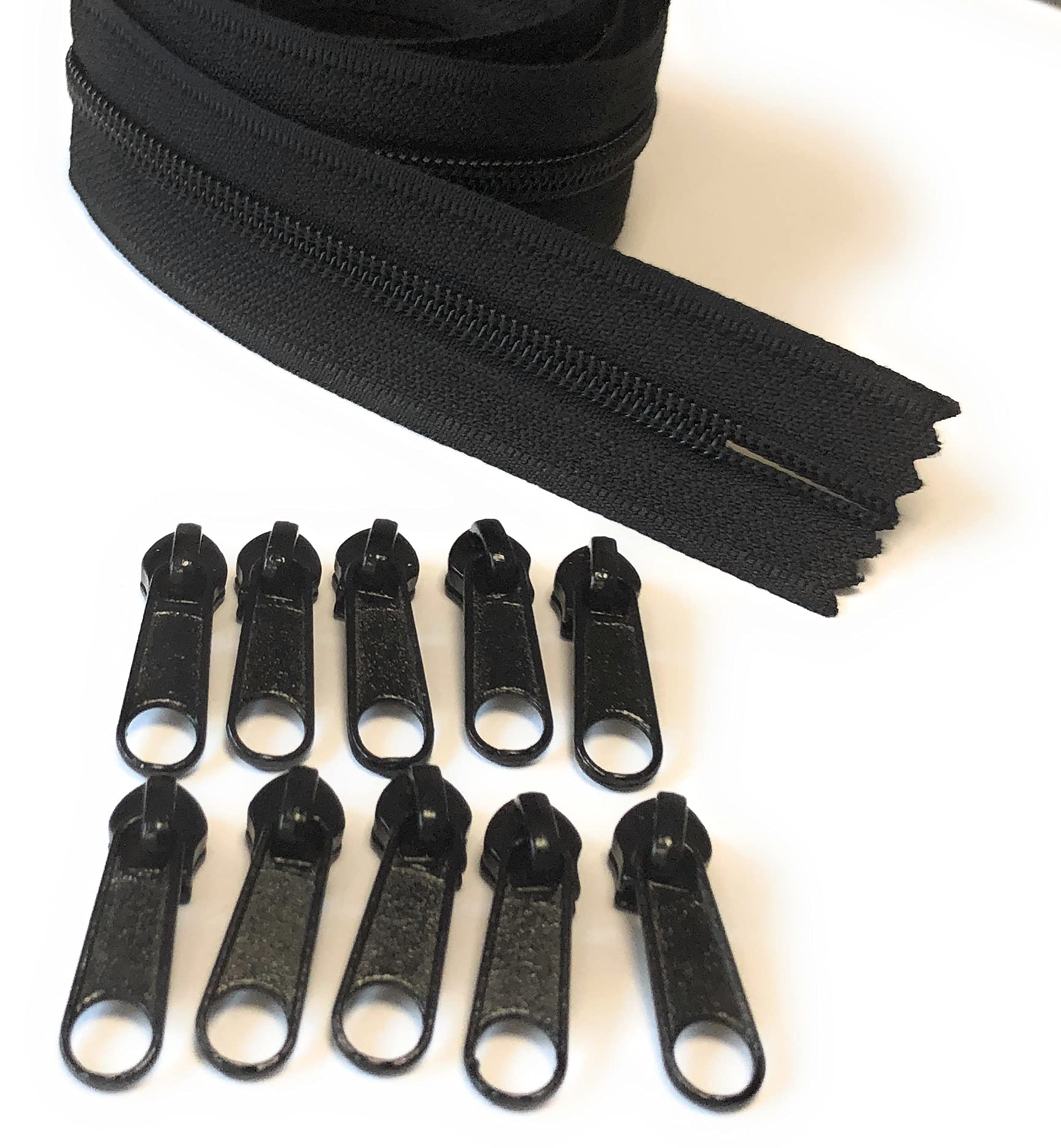 Ads Zipper Black - 322 Continuous Nylon No.5 Zip With Sliders #5 Chain Zipper On Roll With 10 Pullers (, 196.8" - 5 Metre)