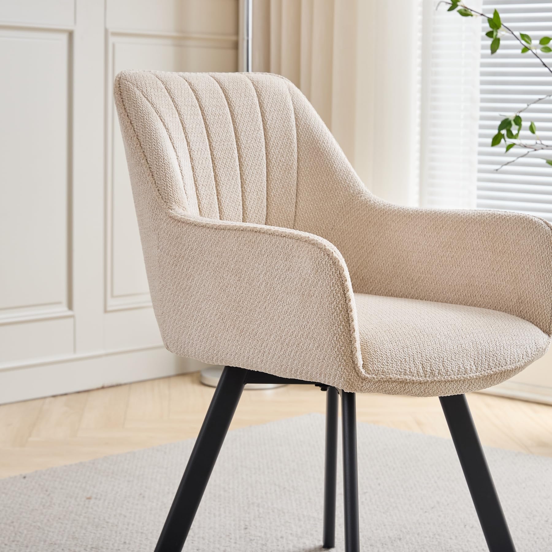 GrandCA HOME Juego de 2 sillas de Comedor giratorias 360° con reposabrazos, tapicería de Lino, Estilo Moderno, Patas de Metal, para Comedor, Sala de Estar u Oficina - Caqui