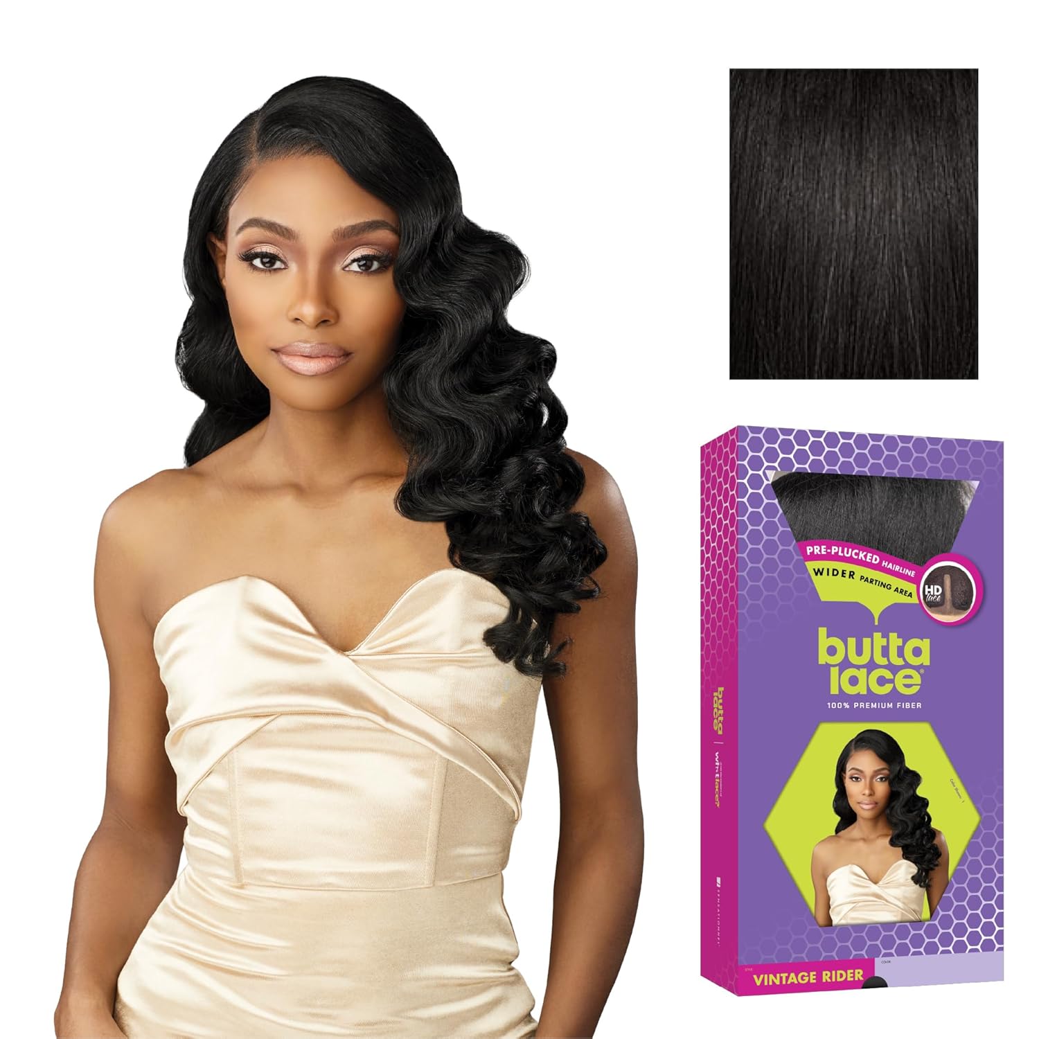Sensationnel Butta Lace Wigs - Vintage Rider Extra Wide 5 Inch Deep Parting Synthetic Preplucked Hairline Glueless Lacefront (1B OFFBLACK)
